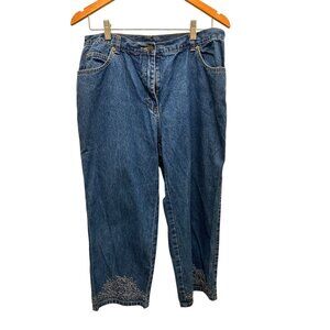 Style & Co Womens Embroidered Denim Capri Pants Size 12 Mid-Rise 100% Cotton Blu